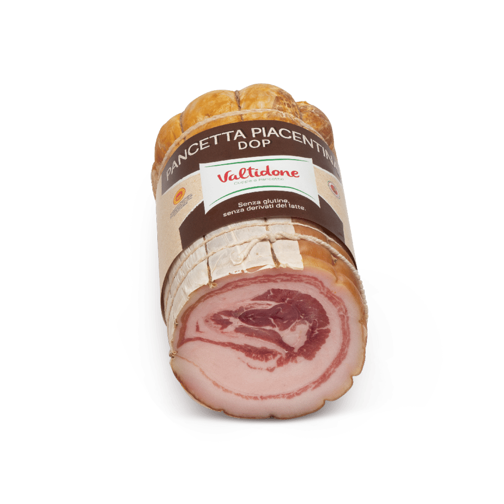 Pancetta piacentina DOP dimezzata Valtidone Salumi