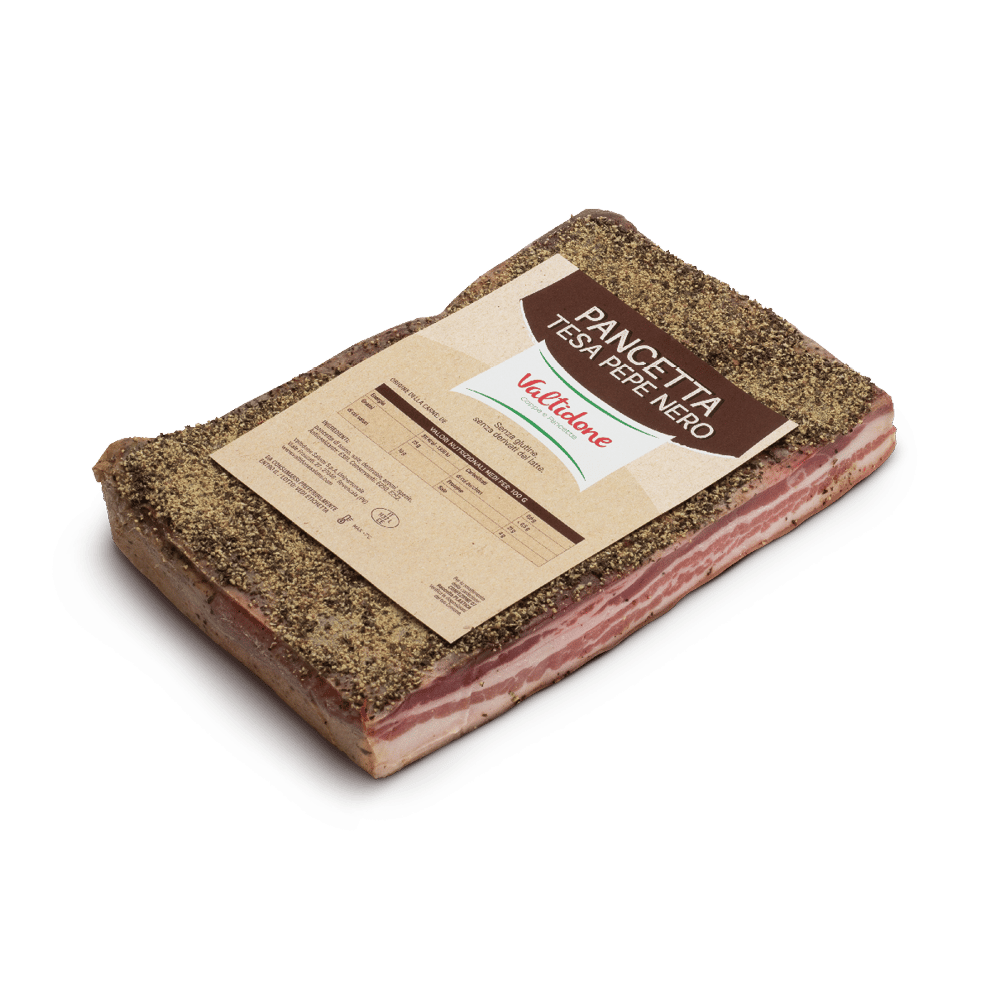 Pancetta tesa al pepe nero Valtidone Salumi